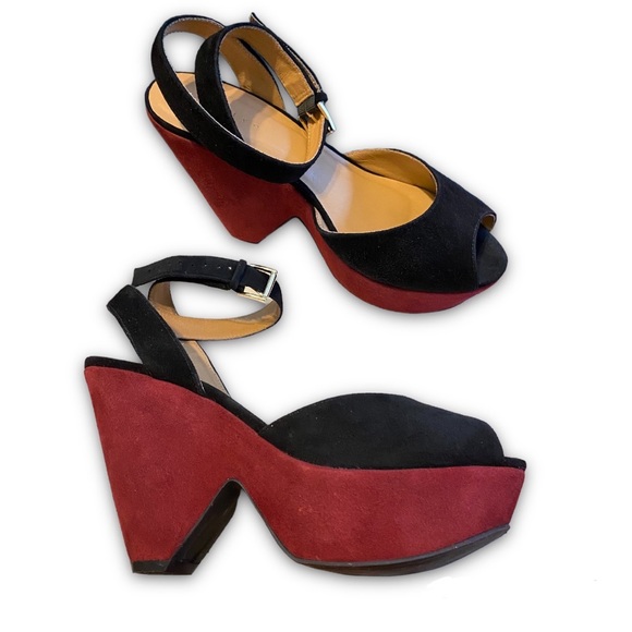 Sandro Shoes - Sandro H12 Abracadabra Suede Platform Colorblock Graphic Ankle Strap Sandals